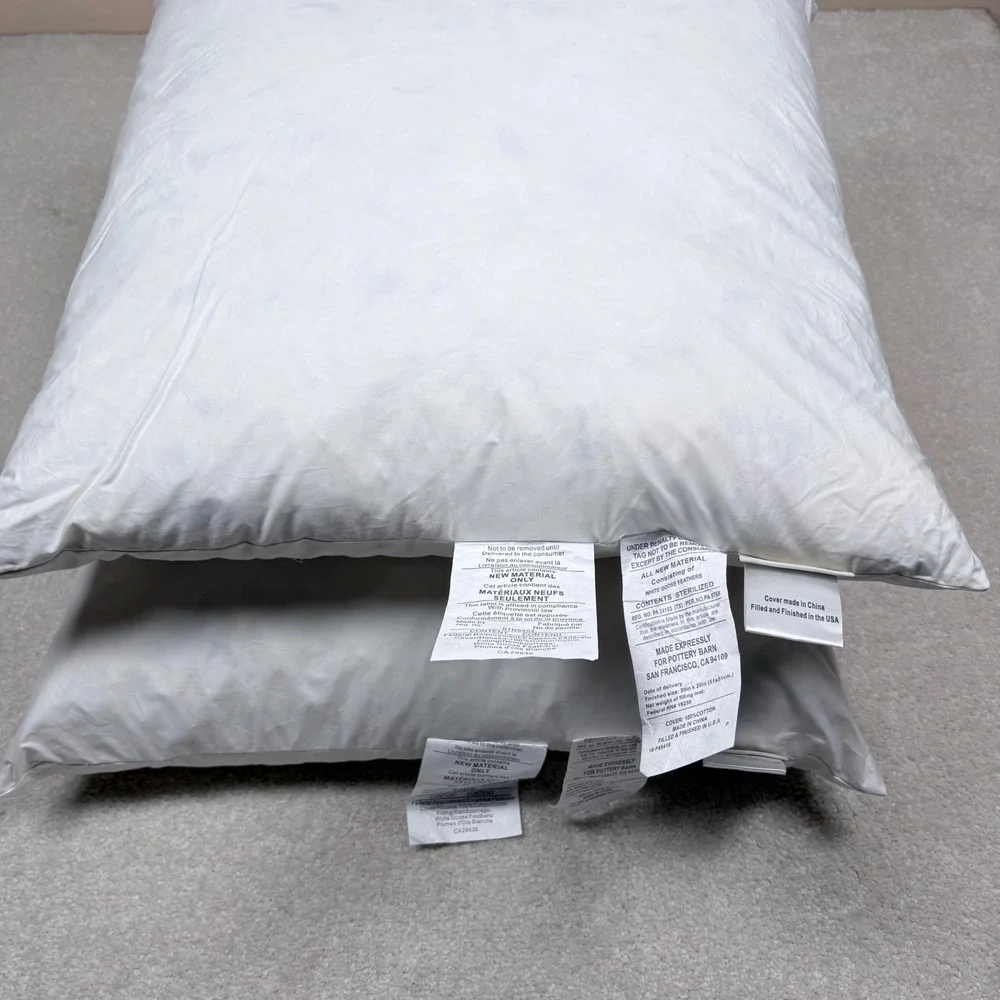 Pottery Barn Set of 2 White Goose Feather Square Pillow Inserts 20x20